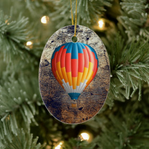 balloon,blimp,flying,blue,yellow,red,white,fire ho ceramic tree decoration