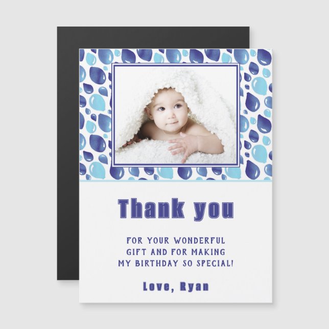 Balloon Blue Kid's Photo Birthday Thank You Magnet (Front/Back)