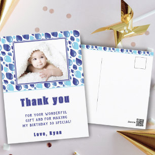 Balloon Blue Kid's Photo Birthday Thank You Postcard