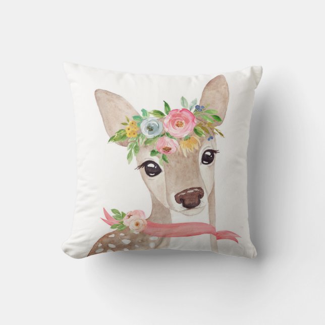 Balloon Boho Woodland Deer Nursery Floral Pillow (Front)
