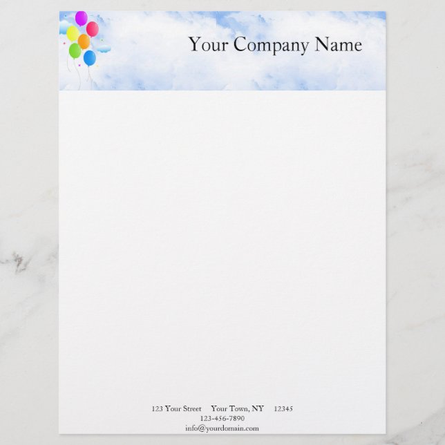 Balloon Bouquet Letterhead Template (Front)