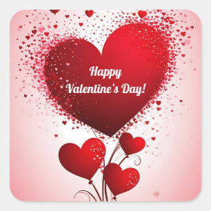 Balloon Bouquet of Red Hearts Square Sticker