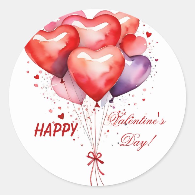 Balloon Bouquet Red and Pink Hearts  Classic Round Sticker (Front)