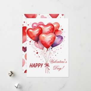 Balloon Bouquet Red and Pink Hearts  Holiday Card