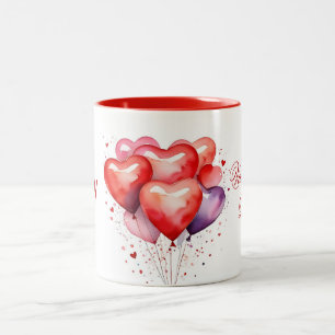Balloon Bouquet Red and Pink Hearts  Two-Tone Coffee Mug