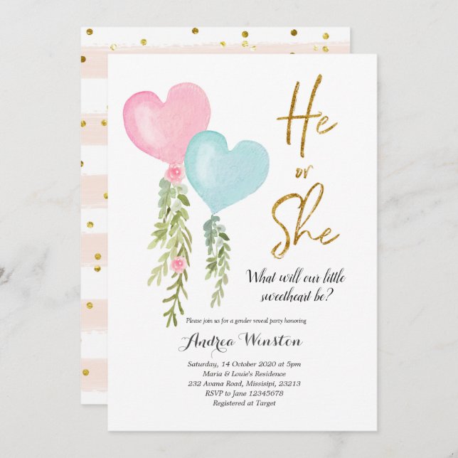 Balloon Boy or Girl Gender Reveal Invitation (Front/Back)