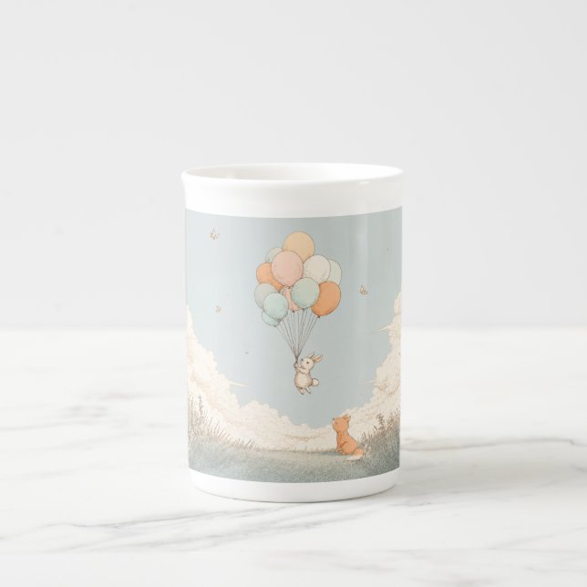 Balloon Bunny & Little Fox  Bone China Mug (Front)