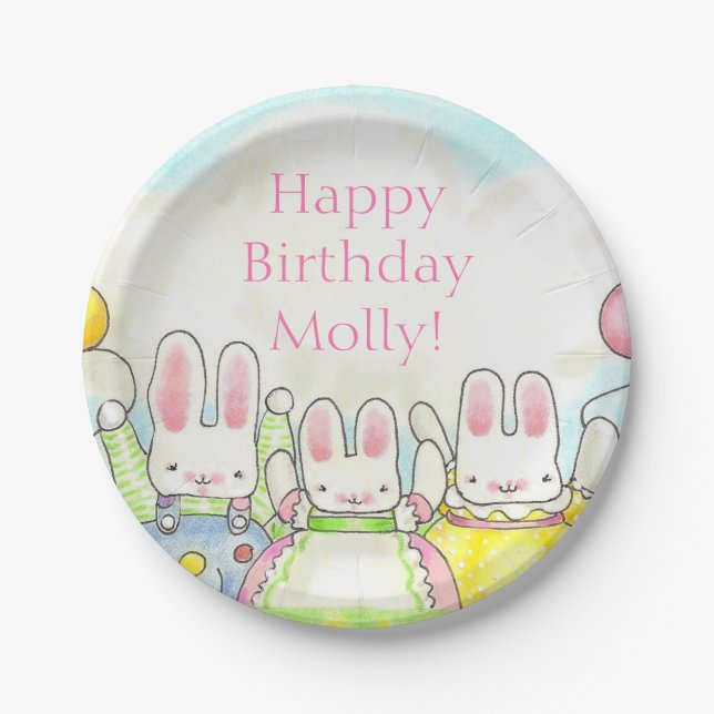 Balloon  Bunny Paper Plates (Front)