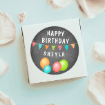 Balloon Bunting Flag Chalkboard Kid Birthday  Classic Round Sticker<br><div class="desc">Cute Balloon Bunting Flag Chalkboard Kid Birthday stickers. Cute birthday stickers for the kids` birthday party celebration. Colourful balloons and the bunting flags are on a grey chalkboard. Personalise with your child`s name.</div>