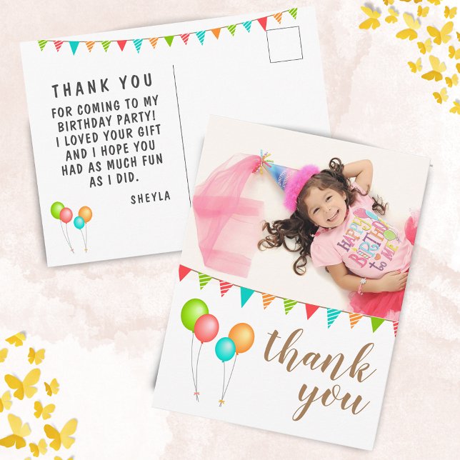 Balloon Bunting Flags Thank you Birthday Photo  Postcard (Creator Uploaded)
