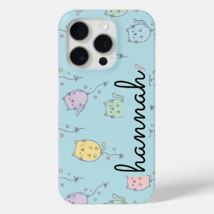 Balloon Cat Pattern Cute Minimalist Kids iPhone 15 Pro Case