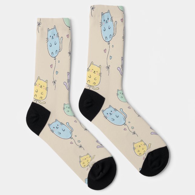 Balloon Cat Pattern  Cute Minimalist Kids  Socks (Right)