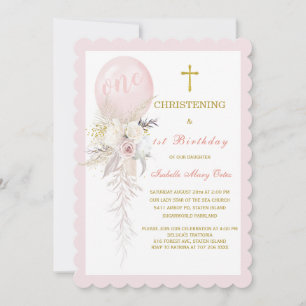 Balloon Christening and  First Birthday Invitation