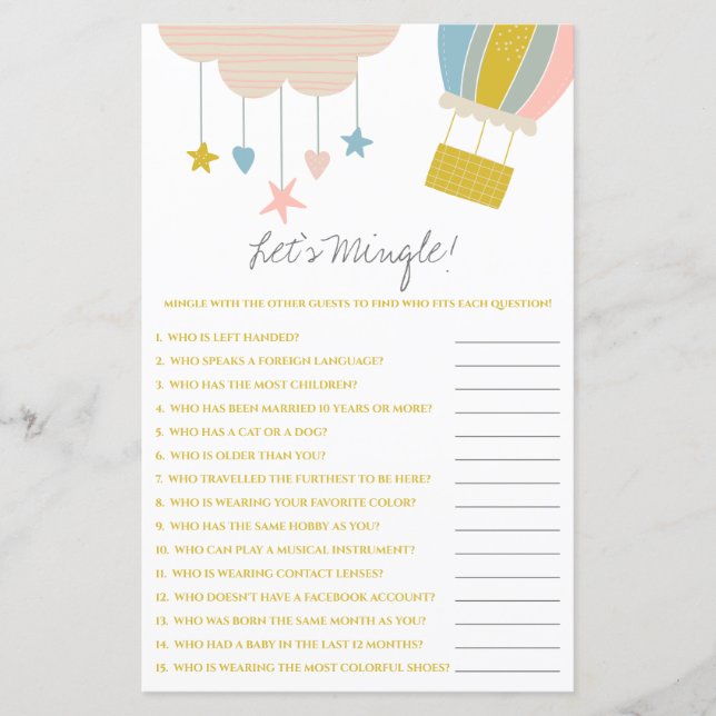 Balloon & Cloud Let's Mingle! Baby Shower Game (Front)