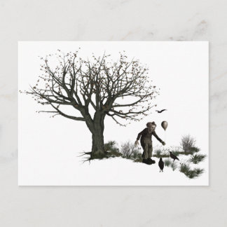 Balloon Clown Old Tree & Black Birds Original Postcard