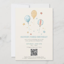 Balloon Daydream Kid's Birthday Invitation with QR