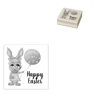 Balloon Diva Bunny Easter Custom Happy Easter Rubber Stamp