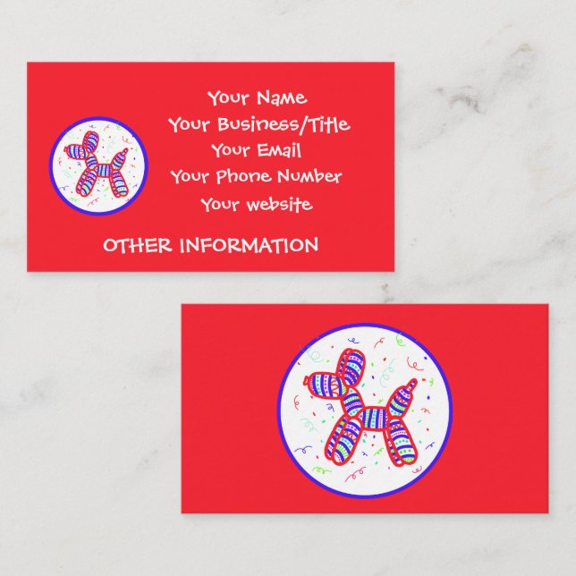 Balloon Dog Party Bright Red Business Cards (Front/Back)