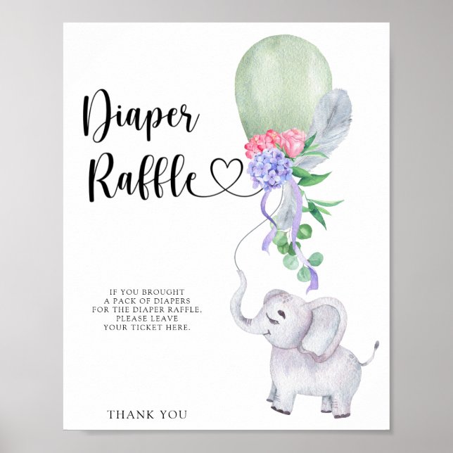 Balloon & Elephant diaper raffle poster (Front)