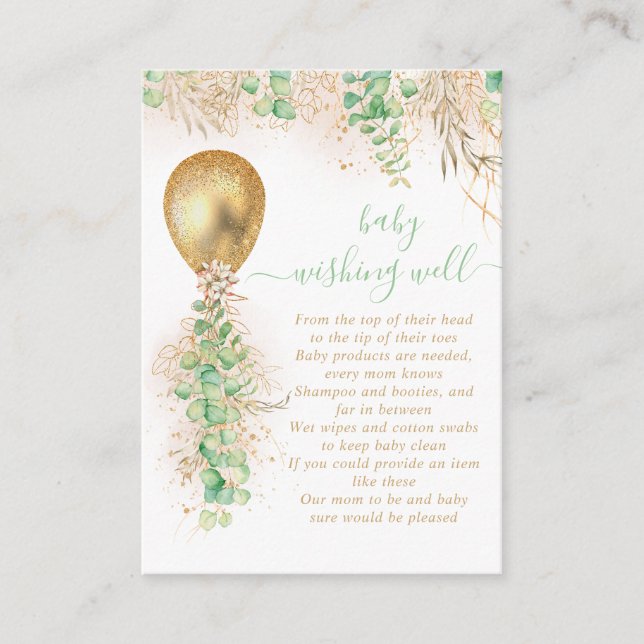  Balloon Eucalyptus Gold Baby Wishing Well  Enclosure Card (Front)