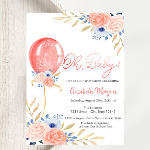 Balloon Floral Baby Shower Invitation