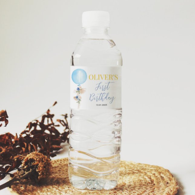 Balloon Floral  Boy Water Bottle Label (Creator Uploaded)