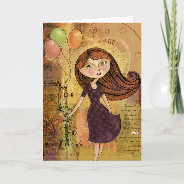 Balloon Girl Digital Collage Blank Greeting Card (Front)