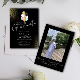 Balloon Glitter College Highschool Graduate Party  Invitation