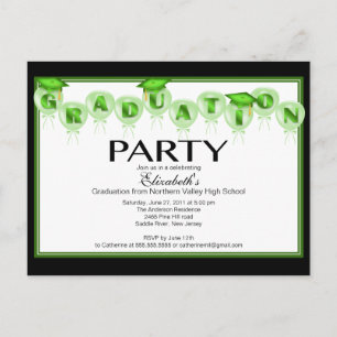 Balloon Graduation Party Invitation Green Cap