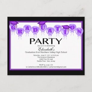 Balloon Graduation Party Invitation Purple Cap Postcard