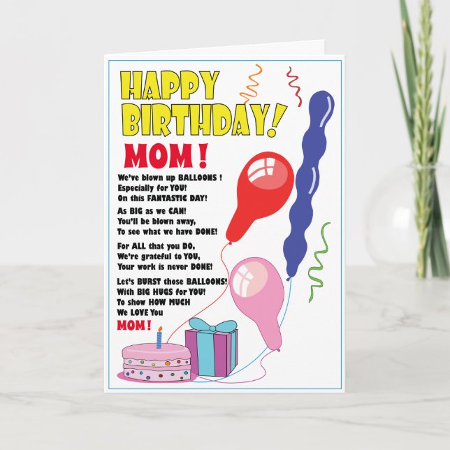BALLOON Happy Birthday MOM from kids birthday Card (Front)
