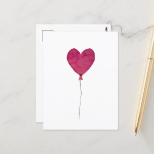Balloon heart pink sketch a watercolor postcard