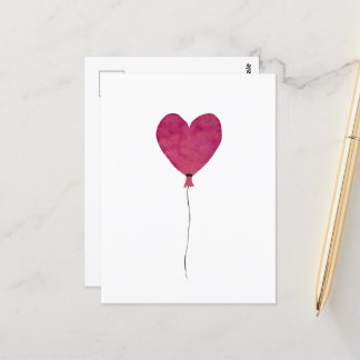 Balloon heart pink sketch a watercolor postcard