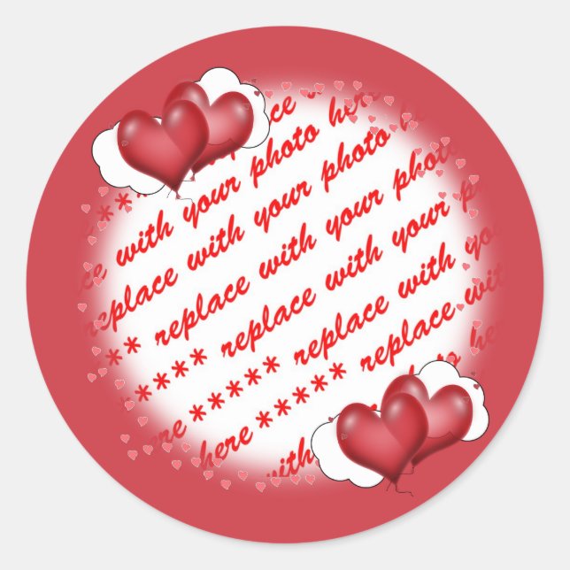 Balloon Hearts with Little Hearts Photo Frame Classic Round Sticker (Front)