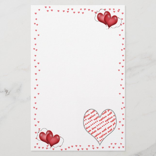Balloon Hearts with Photo Frame Stationery (Front)