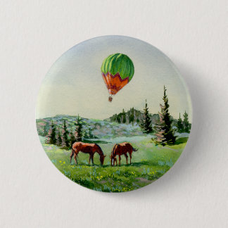 BALLOON & HORSES by SHARON SHARPE 6 Cm Round Badge
