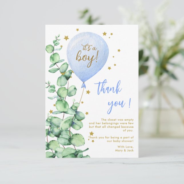 Balloon It's A Boy Baby Shower Thank You (Standing Front)