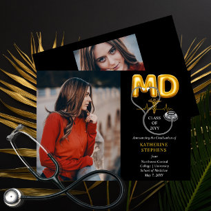 Balloon Letters MD Caduceus Stethoscope Graduation Announcement