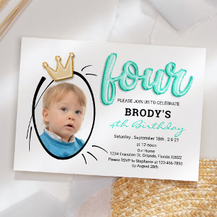 Balloon Letters   Modern Four Years Old Boys Photo Invitation