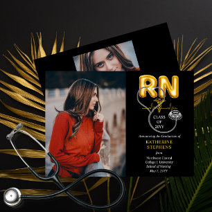 Balloon Letters RN Caduceus Stethoscope Graduation Announcement