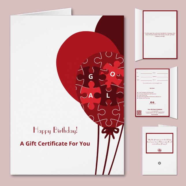 Balloon Life Coach Happy Birthday Gift Certificate (Balloon Life Coach Happy Birthday Gift Certificate, Folded Card 5x7 Inch)