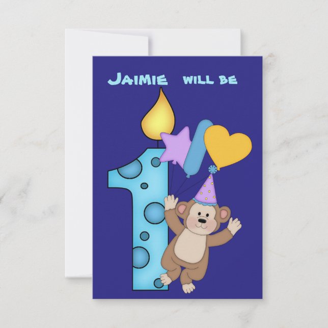 Balloon Monkey 1st Birthday Party Invitation (Front)