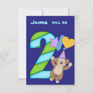 Balloon Monkey 2nd Birthday Party Invitation