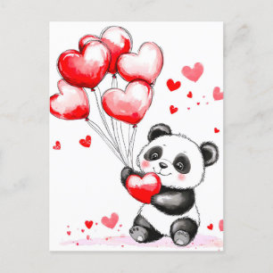 Balloon Panda Love in the Air Announcement Postcard