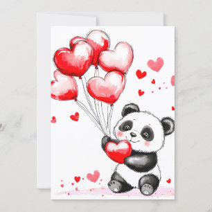 Balloon Panda Love in the Air Holiday Card