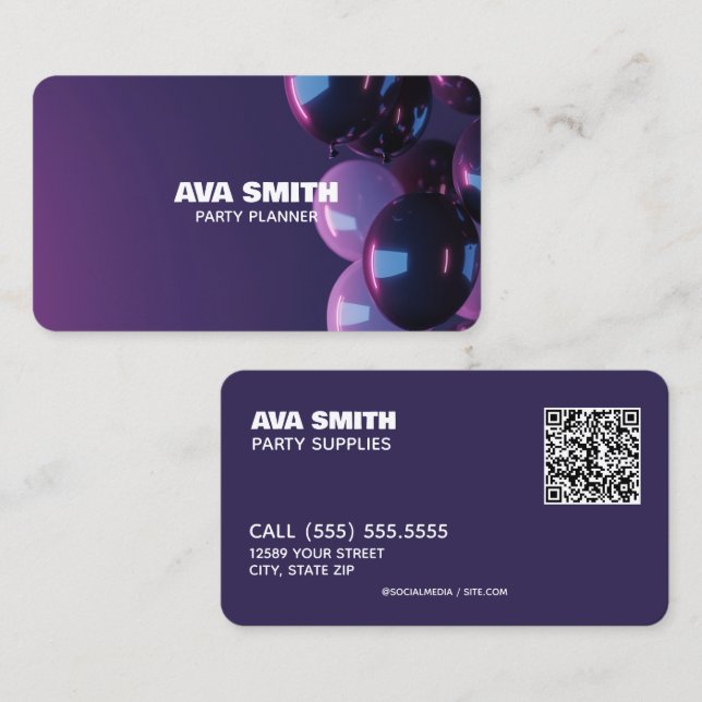 🎈🎁 Balloon Party Custom QR Business Card (Front/Back)