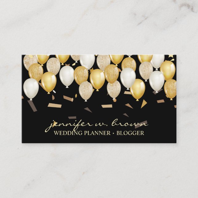 Balloon Party Planner Black Event Business Card (Front)