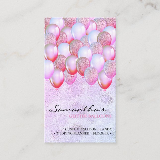 Balloon Party Planner Glitter elegant Business Card (Front)