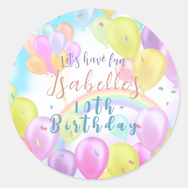 Balloon Pastel Birthday Paper Plates Classic Round Sticker (Front)