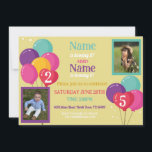 Balloon Photo Birthday Party Confetti Boy Girls  Invitation<br><div class="desc">Balloon Photo Shared Birthday Party Confetti Boy Girls Joint Party,  perfect for two children sharing a birthday party. Simply change the text to suit your party. Back print included.</div>